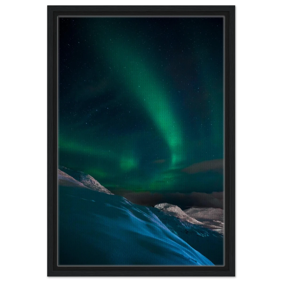 "Celestial Veil" – Dancing Lights Over Arctic Silence Fine Art Photography | Northern Lights Wall Art Print - Framed Canvas - 40x60 cm / 16x24″ - Black frame