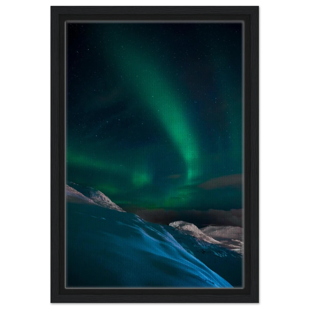 "Celestial Veil" – Dancing Lights Over Arctic Silence Fine Art Photography | Northern Lights Wall Art Print - Framed Canvas - 30x45 cm / 12x18″ - Black frame