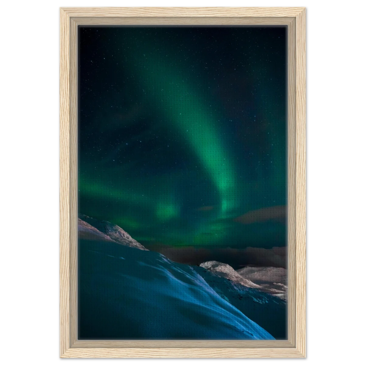 "Celestial Veil" – Dancing Lights Over Arctic Silence Fine Art Photography | Northern Lights Wall Art Print - Framed Canvas - 30x45 cm / 12x18″ - Wood frame