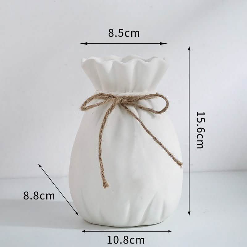 Ceramic Lucky Bag Vase – Modern Decorative Flower Vases for Home & Office - Medium Lucky Bag - White -