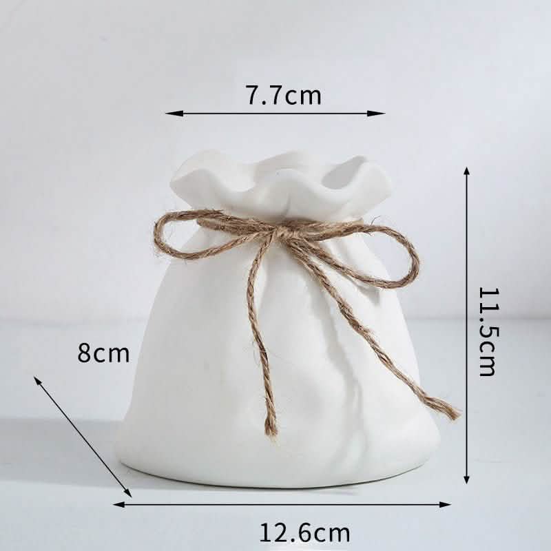 Ceramic Lucky Bag Vase – Modern Decorative Flower Vases for Home & Office - Small Lucky Bag - White -