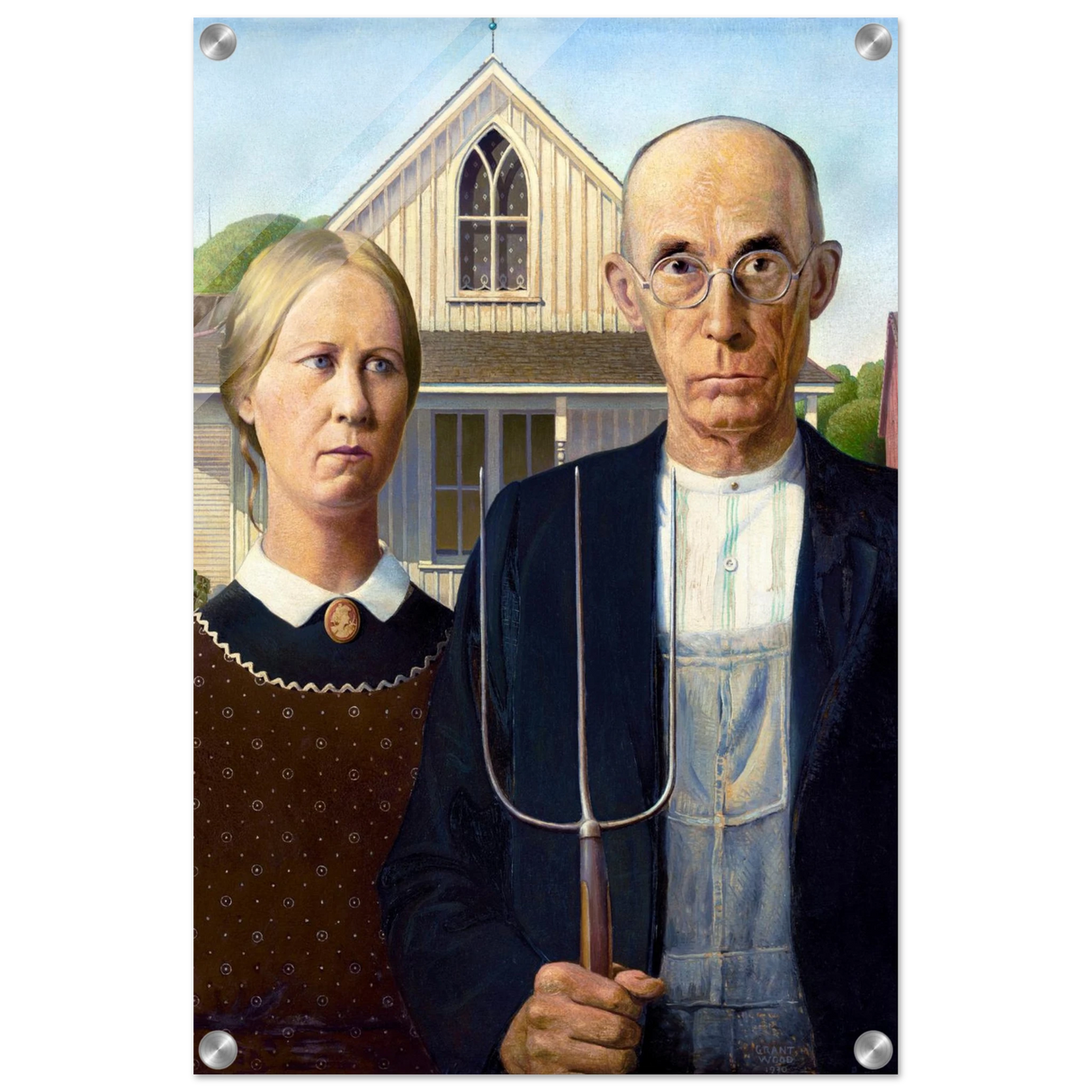 American Gothic by Grant Wood – Iconic American Regionalism Art PrintBrushed Aluminum Print40x60 cm / 16x24″