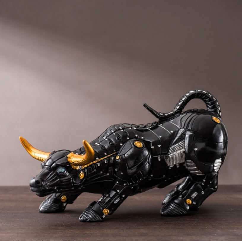 Charging Bull Resin Sculpture – Modern Desktop Décor - Black -