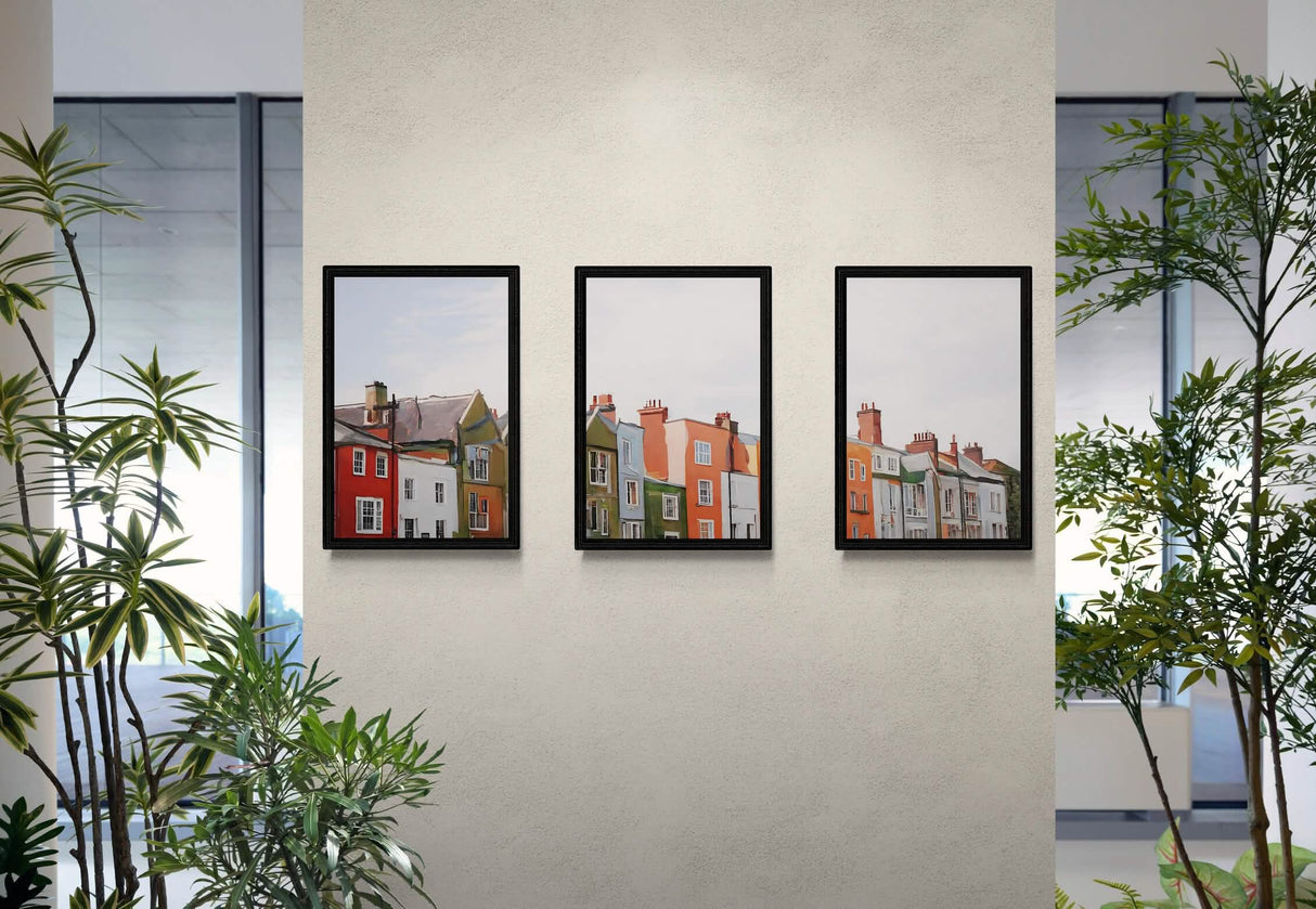 Charming Streetscape Trio – Set of 3 Wall Art Prints | Canvas & Framed Canvas Options - Framed Canvas - 30X45 CM / 12X18″ - Black frame