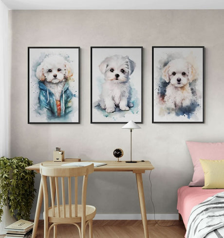 Charming Trio: Watercolor Maltese Puppy - Canvas - 30X45 CM / 12X18″ -