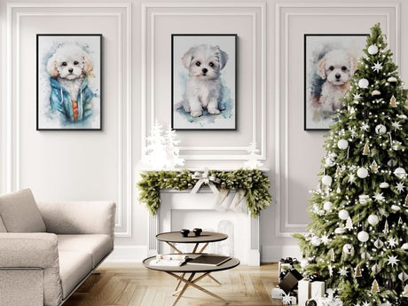 Charming Trio: Watercolor Maltese Puppy - Canvas - 30X45 CM / 12X18″ -