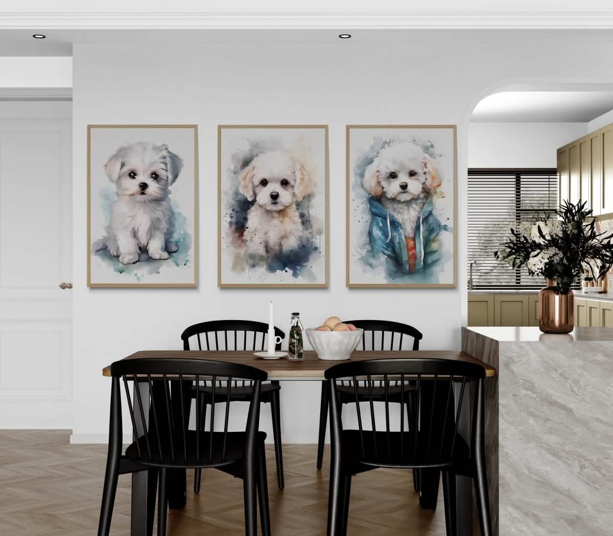 Charming Trio: Watercolor Maltese Puppy - Canvas - 30X45 CM / 12X18″ -