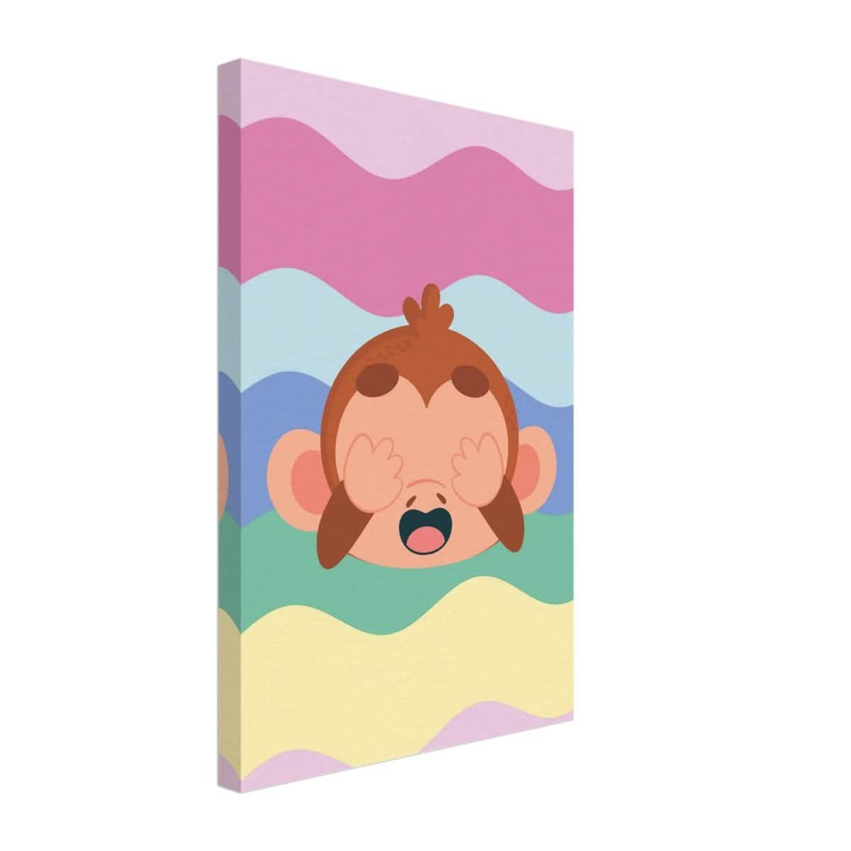 Cheeky Waves | Kids Room Baby Monkey Canvas Wall Art – Immersive Nursery Decor with Enhanced Texture - 30x45 cm / 12x18″ - Design Option 3 -