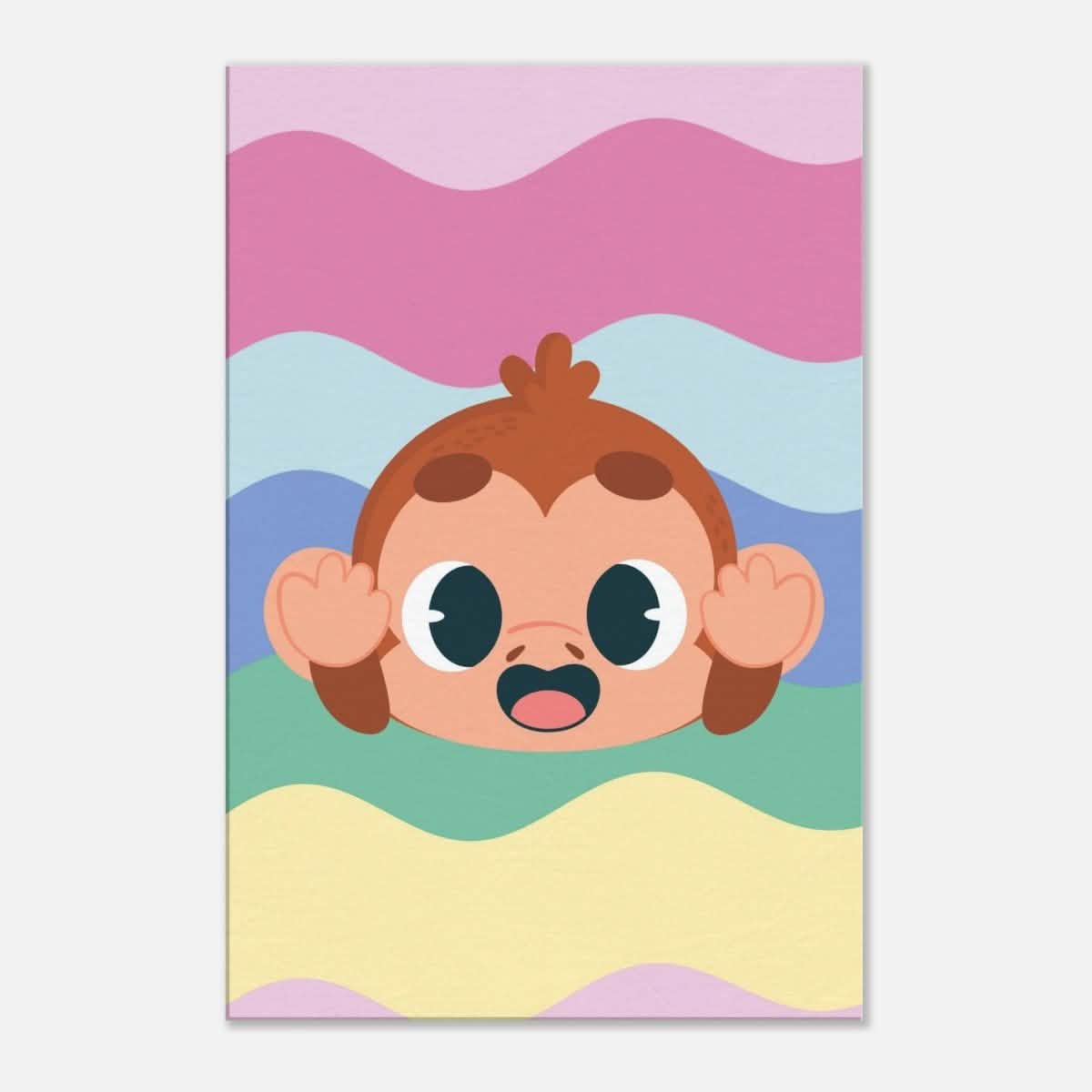Cheeky Waves | Kids Room Baby Monkey Canvas Wall Art – Immersive Nursery Decor with Enhanced Texture - 60x90 cm / 24x36″ - Design Option 3 -