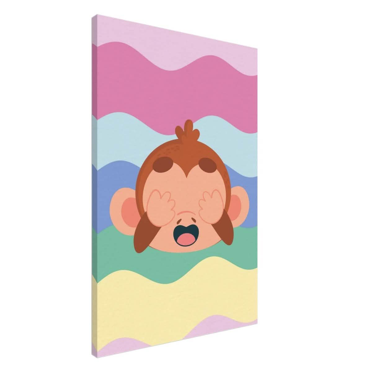 Cheeky Waves | Kids Room Baby Monkey Canvas Wall Art – Immersive Nursery Decor with Enhanced Texture - 60x90 cm / 24x36″ - Design Option 3 -