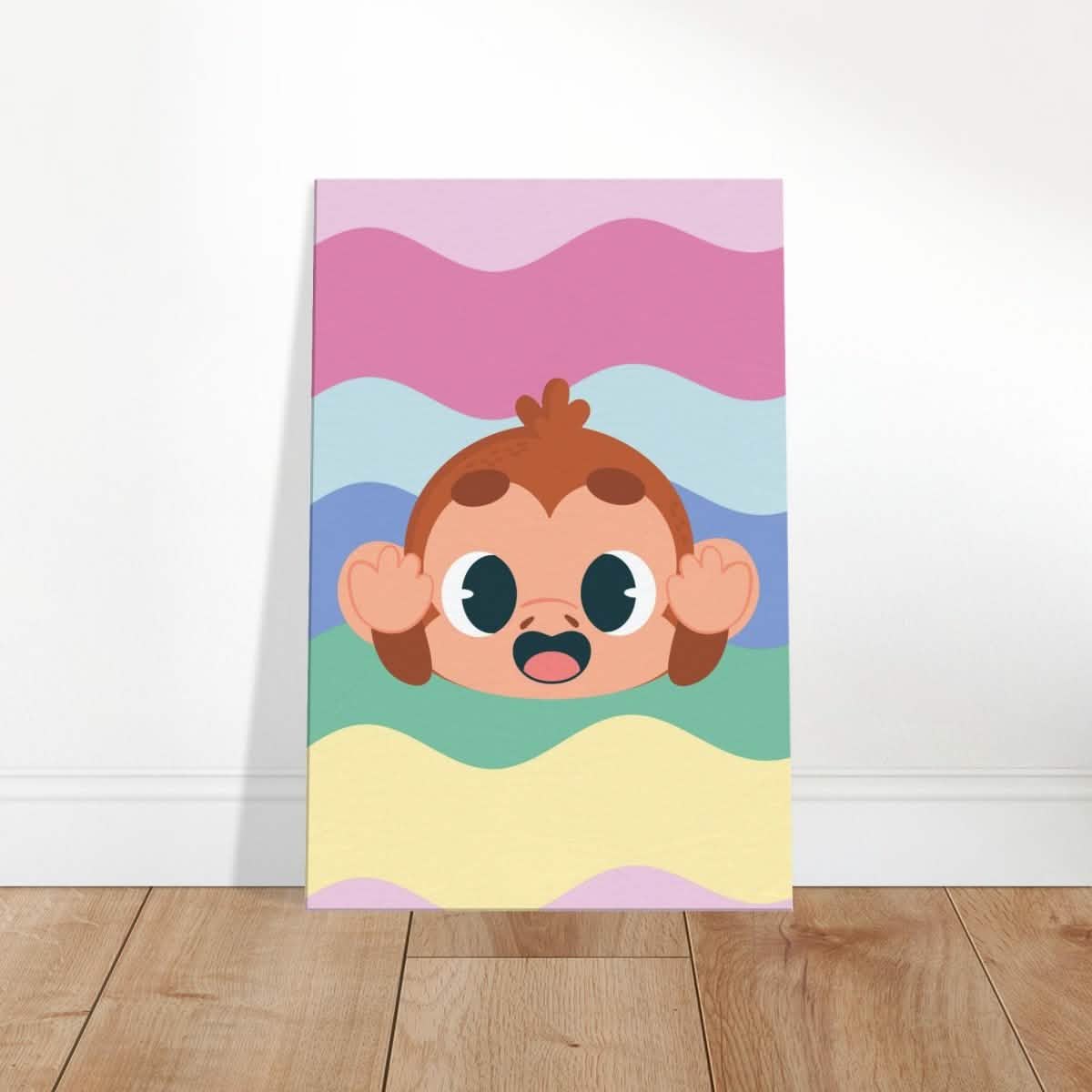 Cheeky Waves | Kids Room Baby Monkey Canvas Wall Art – Immersive Nursery Decor with Enhanced Texture - 60x90 cm / 24x36″ - Design Option 3 -