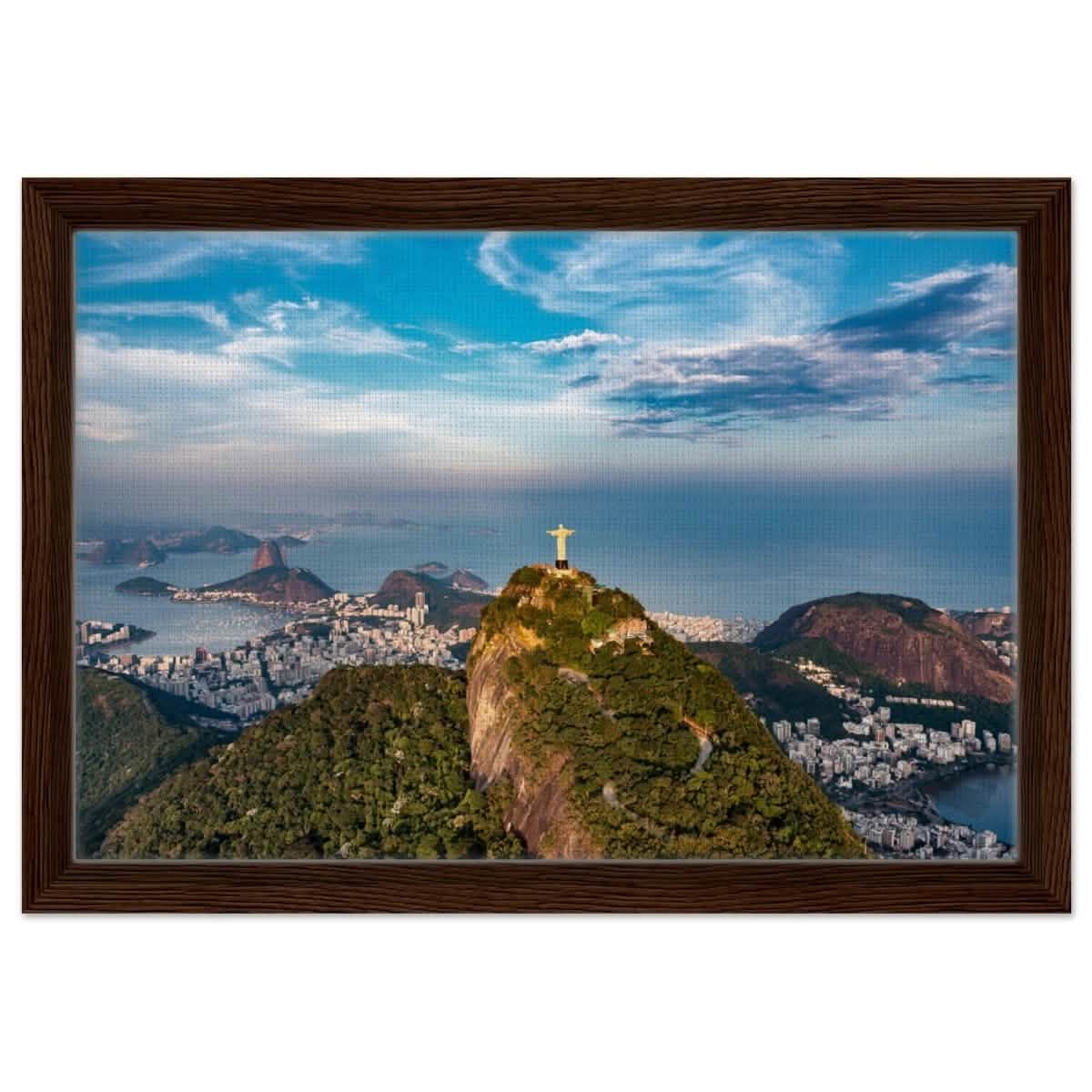 Christ the Redeemer – Guardian of Rio | Wall art print - 30x45 cm / 12x18″ - Framed Canvas - Dark wood frame