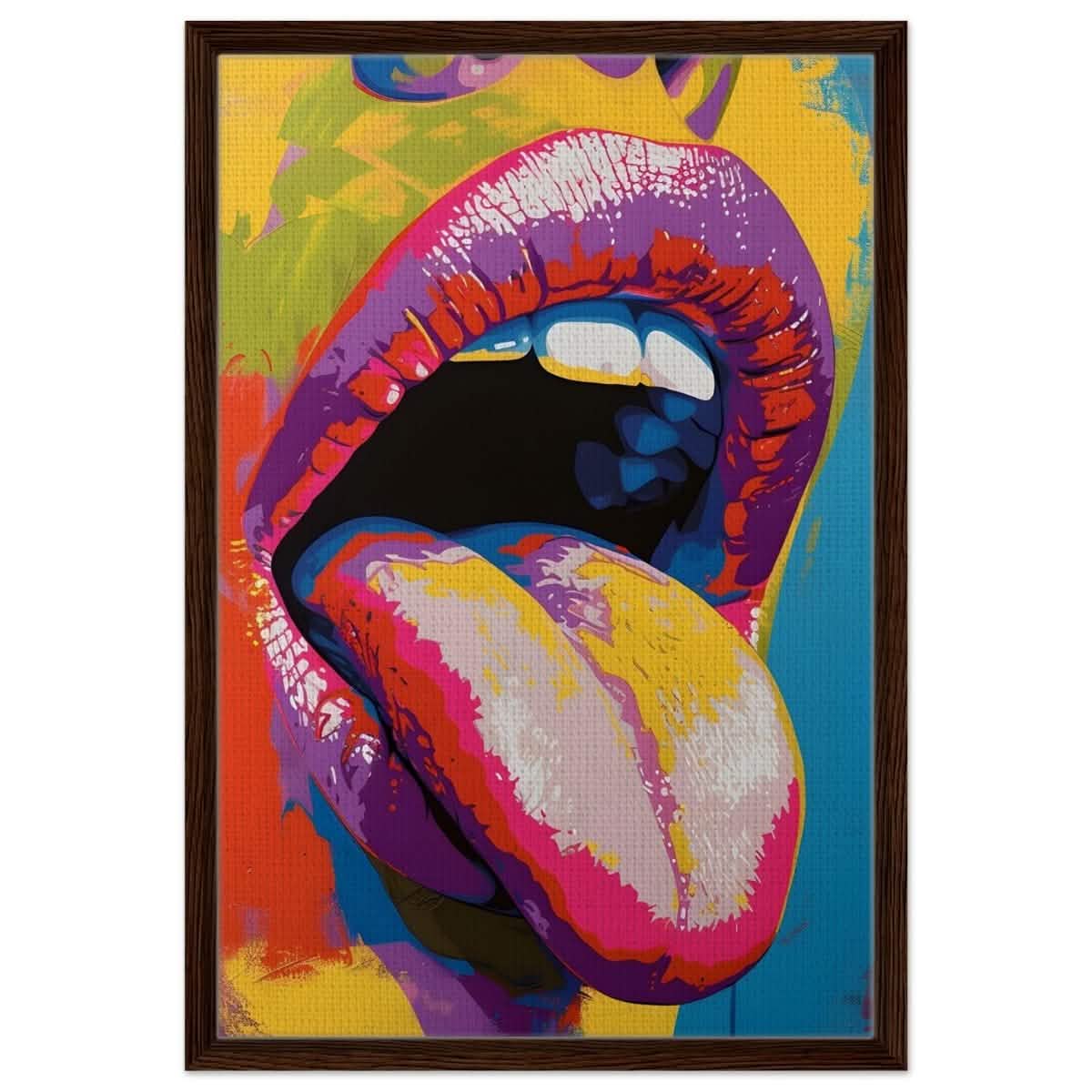 Chromatic Expression | Pop Art Portrait wall art print - Framed Canvas - 50x75 cm / 20x30″ - Dark wood frame