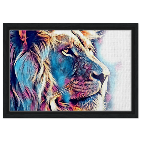 Chromatic King – Vibrant Abstract Lion Wall Art Print - Framed Canvas - 30x45 cm / 12x18″ - Black frame