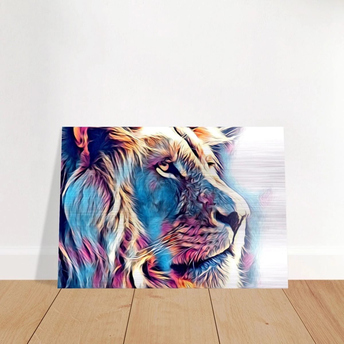 Chromatic King – Vibrant Abstract Lion Wall Art Print - Brushed Aluminum Print - 70x100 cm / 28x40″ -
