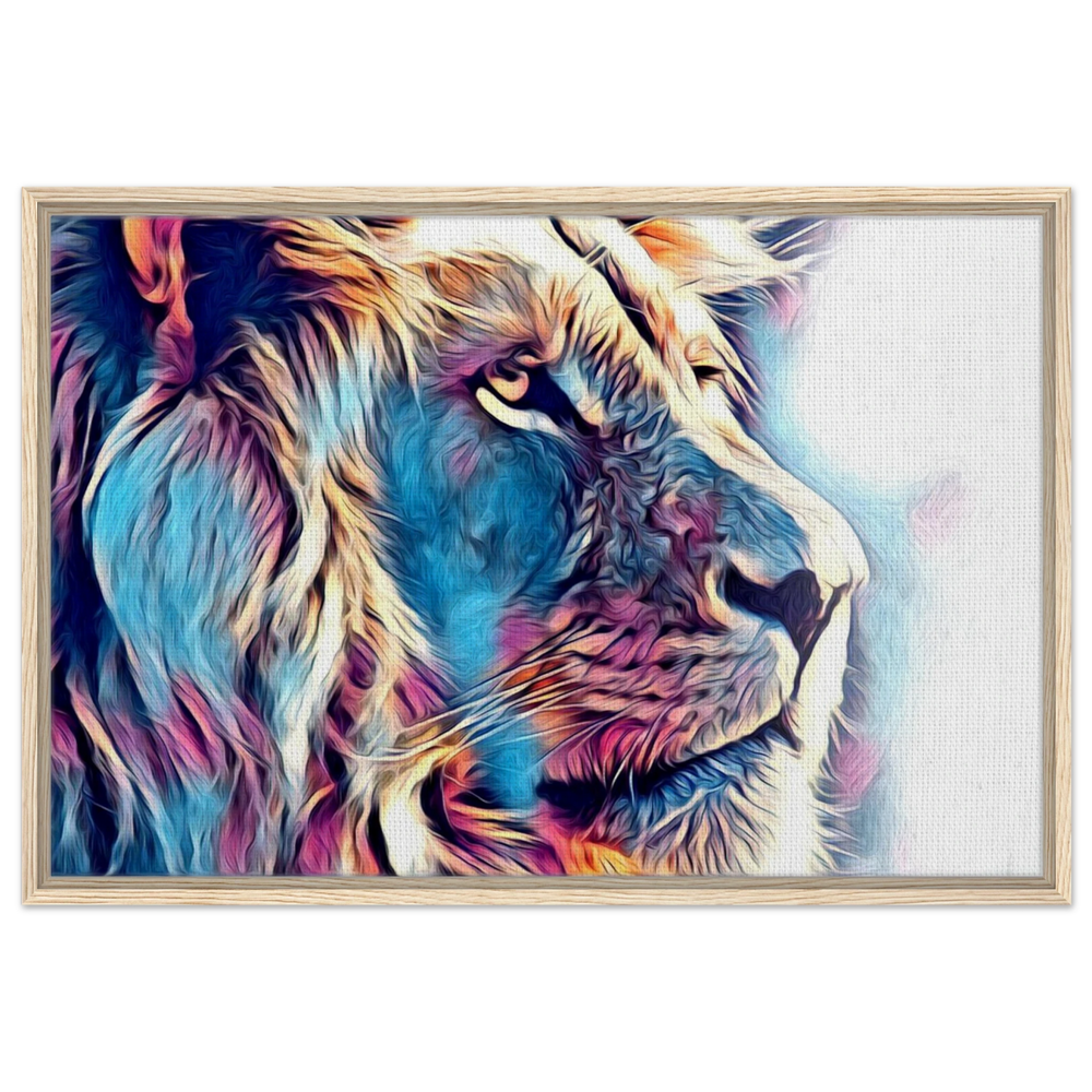 Chromatic King – Vibrant Abstract Lion Wall Art Print - Framed Canvas - 60x90 cm / 24x36″ - Wood frame