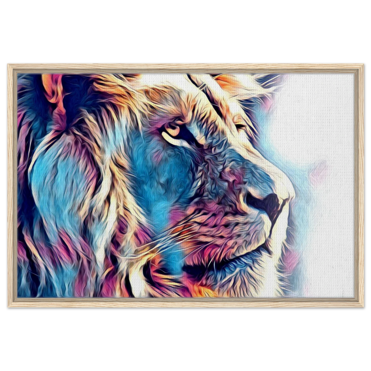 Chromatic King – Vibrant Abstract Lion Wall Art Print - Framed Canvas - 60x90 cm / 24x36″ - Wood frame