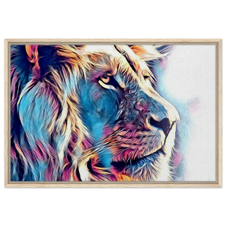 Chromatic King – Vibrant Abstract Lion Wall Art Print - Framed Canvas - 60x90 cm / 24x36″ - Wood frame
