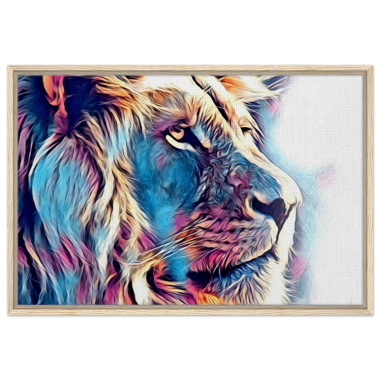 Chromatic King – Vibrant Abstract Lion Wall Art Print - Framed Canvas - 60x90 cm / 24x36″ - Wood frame