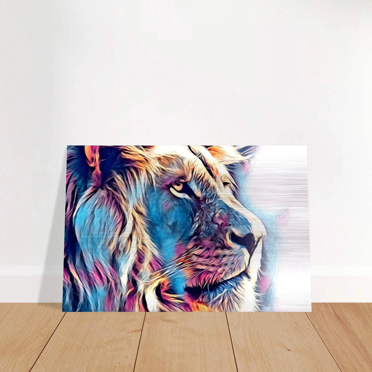 Chromatic King – Vibrant Abstract Lion Wall Art Print - Brushed Aluminum Print - 20x30 cm / 8x12″ -