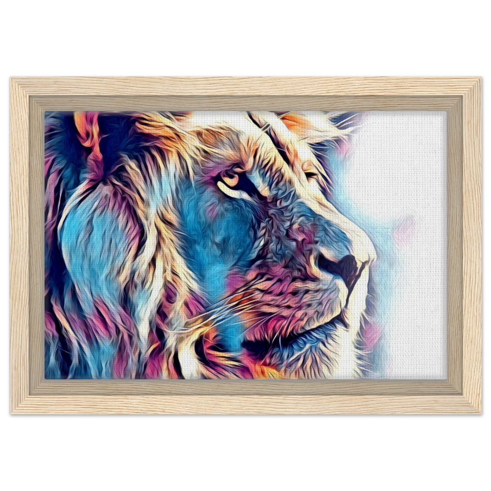 Chromatic King – Vibrant Abstract Lion Wall Art Print - Framed Canvas - 20x30 cm / 8x12″ - Wood frame