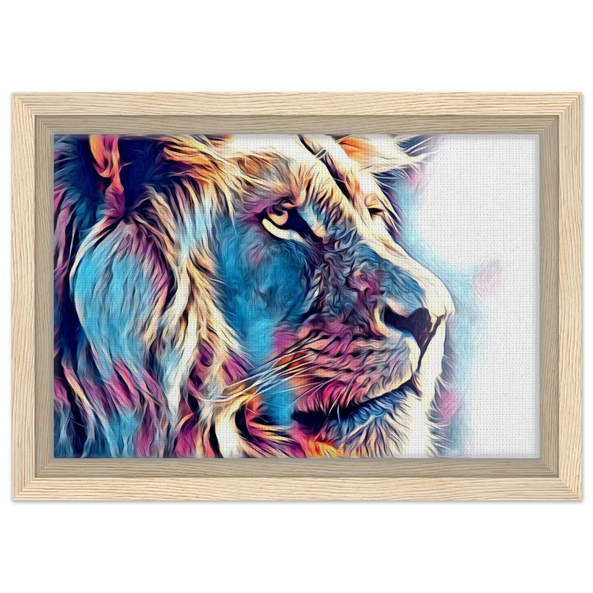 Chromatic King – Vibrant Abstract Lion Wall Art Print - Framed Canvas - 20x30 cm / 8x12″ - Wood frame