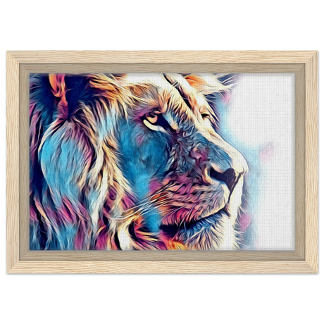 Chromatic King – Vibrant Abstract Lion Wall Art Print - Framed Canvas - 20x30 cm / 8x12″ - Wood frame