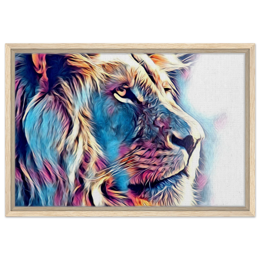 Chromatic King – Vibrant Abstract Lion Wall Art Print - Framed Canvas - 40x60 cm / 16x24″ - Wood frame