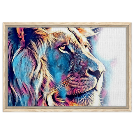 Chromatic King – Vibrant Abstract Lion Wall Art Print - Framed Canvas - 40x60 cm / 16x24″ - Wood frame