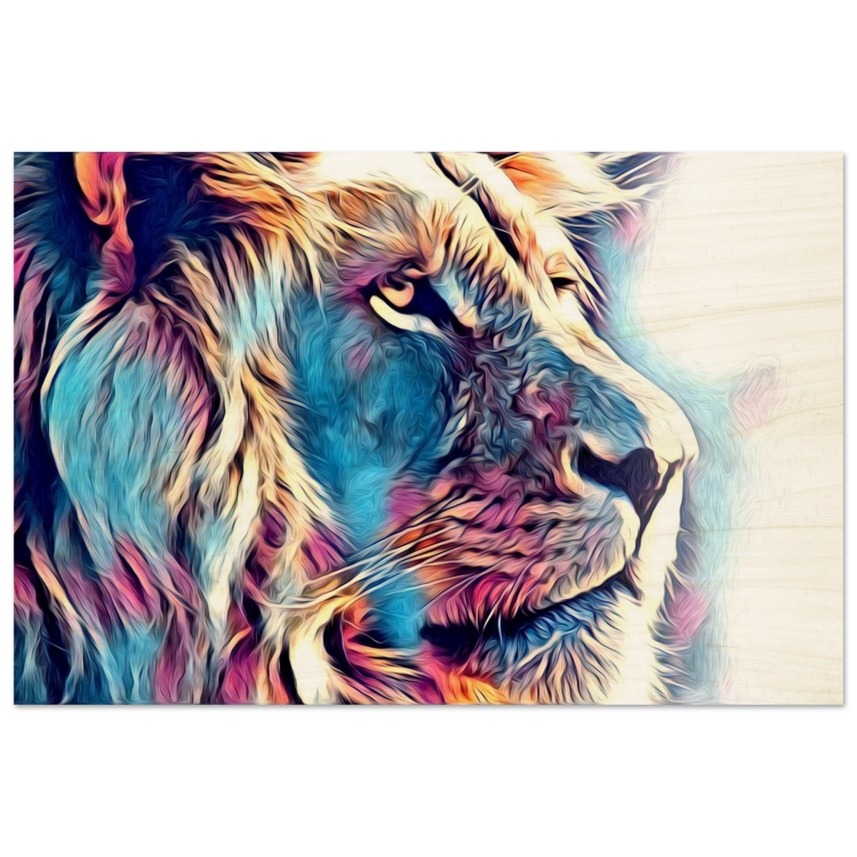 Chromatic King – Vibrant Abstract Lion Wall Art Print - Wood Prints - 20x30 cm / 8x12″ -