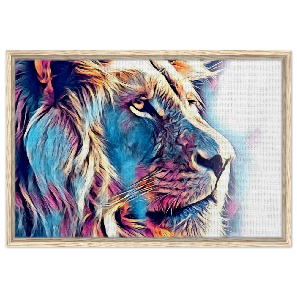 Chromatic King – Vibrant Abstract Lion Wall Art Print - Framed Canvas - 50x75 cm / 20x30″ - Wood frame