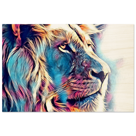 Chromatic King – Vibrant Abstract Lion Wall Art Print - Wood Prints - 30x45 cm / 12x18″ -