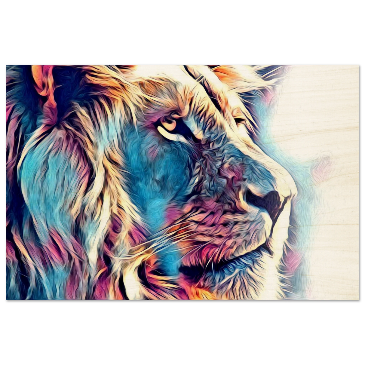 Chromatic King – Vibrant Abstract Lion Wall Art Print - Wood Prints - 30x45 cm / 12x18″ -