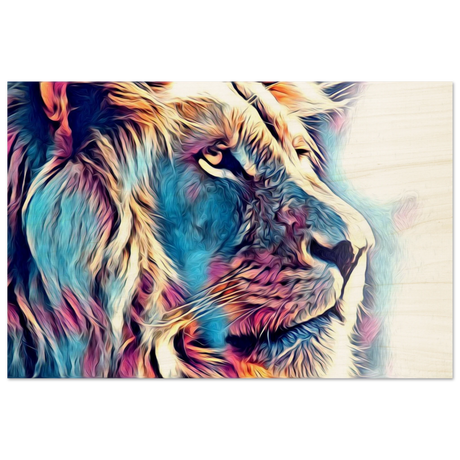 Chromatic King – Vibrant Abstract Lion Wall Art Print - Wood Prints - 50x75 cm / 20x30″ -