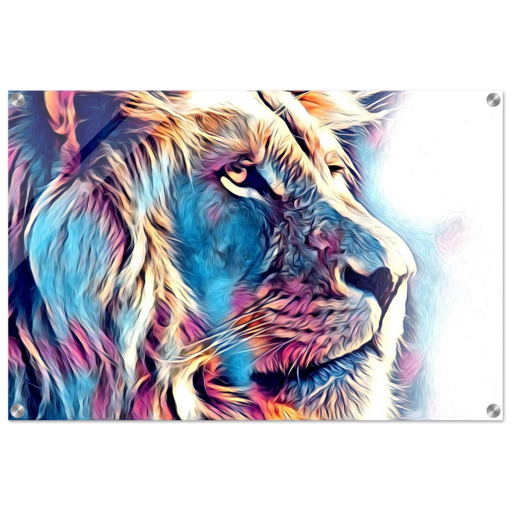 Chromatic King – Vibrant Abstract Lion Wall Art Print - Acrylic Print - 50x75 cm / 20x30″ -