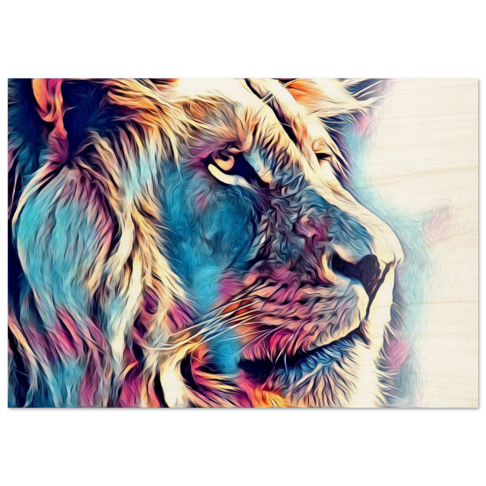 Chromatic King – Vibrant Abstract Lion Wall Art Print - Wood Prints - 70x100 cm / 28x40″ -
