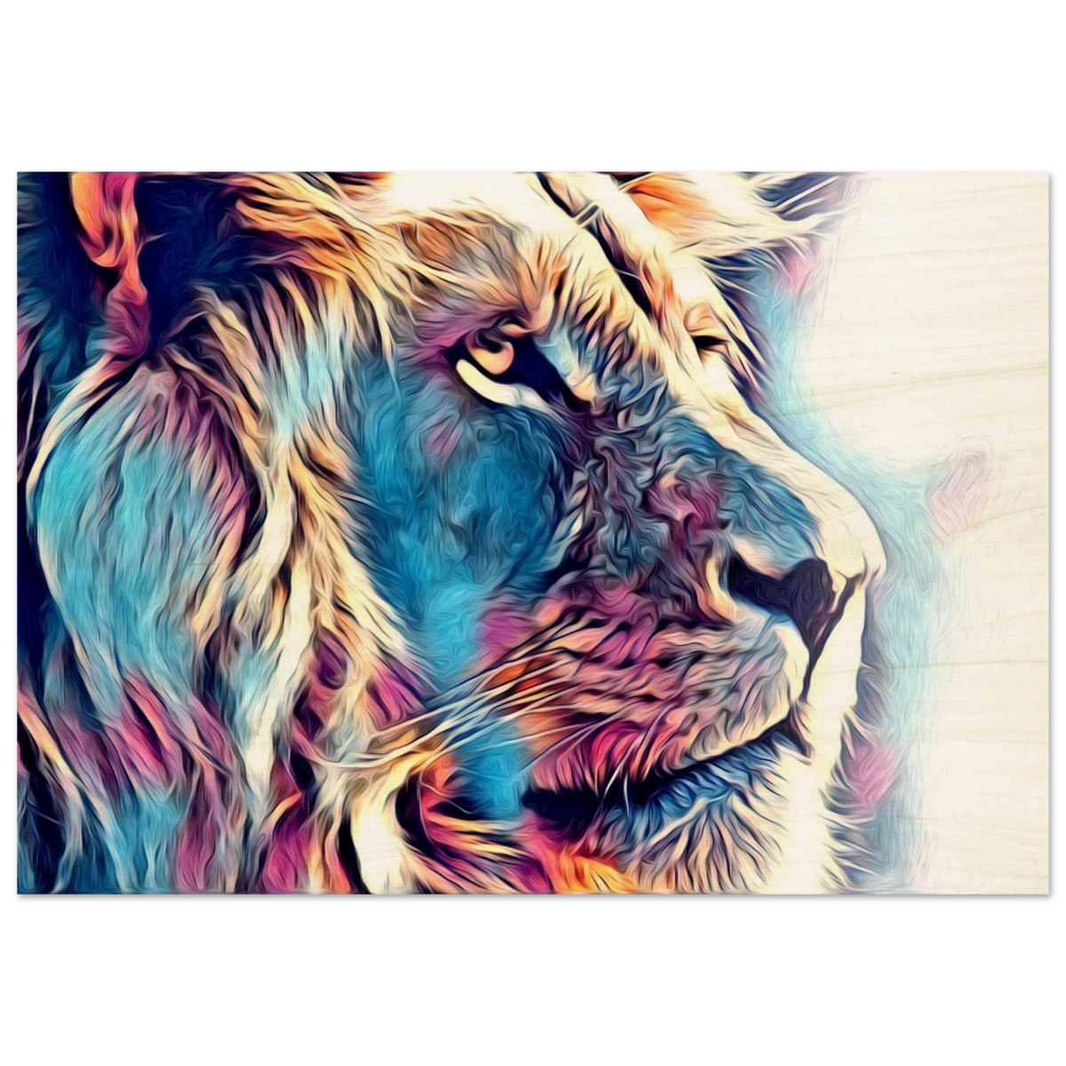 Chromatic King – Vibrant Abstract Lion Wall Art Print - Wood Prints - 70x100 cm / 28x40″ -