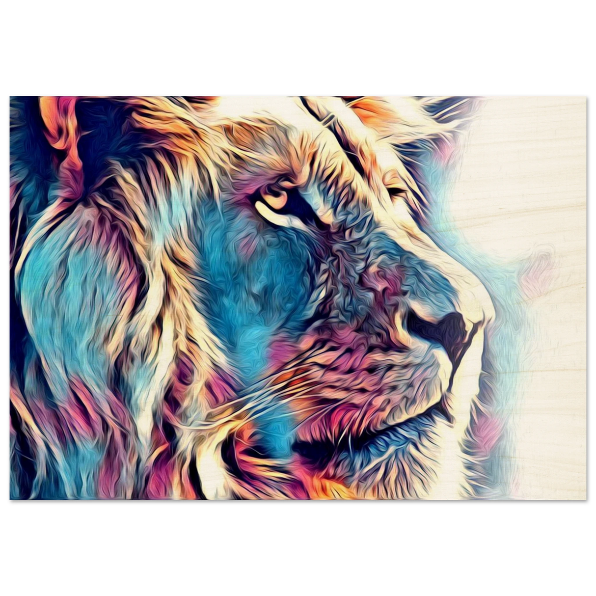 Chromatic King – Vibrant Abstract Lion Wall Art Print - Wood Prints - 70x100 cm / 28x40″ -