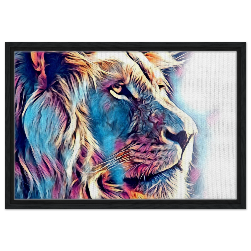 Chromatic King – Vibrant Abstract Lion Wall Art Print - Framed Canvas - 40x60 cm / 16x24″ - Black frame