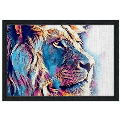 Chromatic King – Vibrant Abstract Lion Wall Art Print - Framed Canvas - 40x60 cm / 16x24″ - Black frame