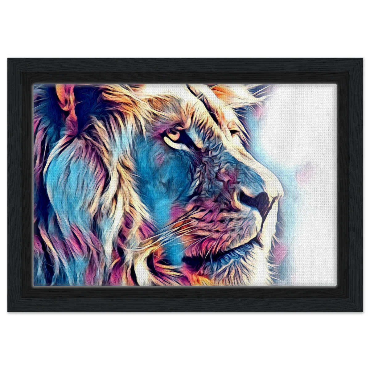 Chromatic King – Vibrant Abstract Lion Wall Art Print - Framed Canvas - 20x30 cm / 8x12″ - Black frame