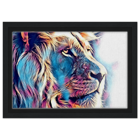 Chromatic King – Vibrant Abstract Lion Wall Art Print - Framed Canvas - 20x30 cm / 8x12″ - Black frame