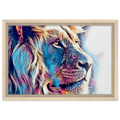 Chromatic King – Vibrant Abstract Lion Wall Art Print - Framed Canvas - 30x45 cm / 12x18″ - Wood frame