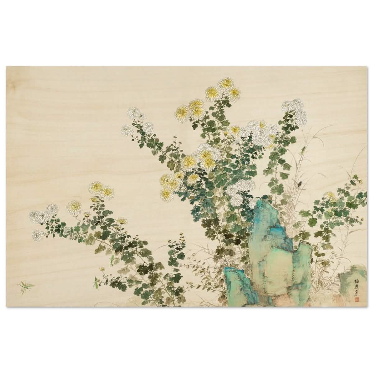Chrysanthemum Serenity | Traditional Chinese Botanical wall art print - Wood Prints - 60x90 cm / 24x36″ -
