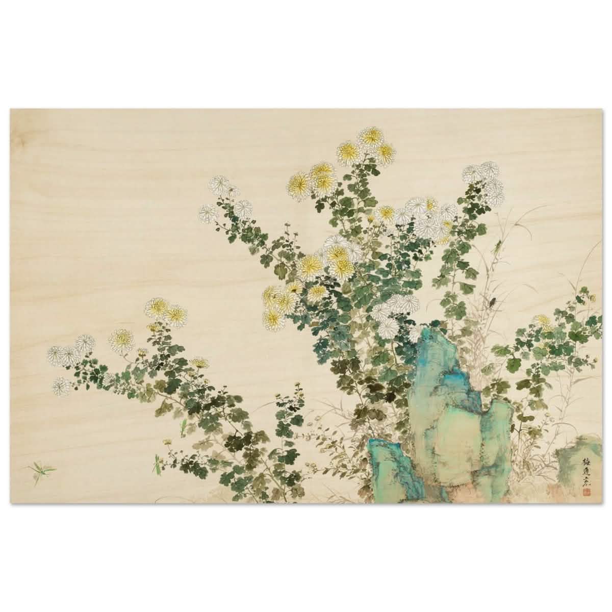 Chrysanthemum Serenity | Traditional Chinese Botanical wall art print - Wood Prints - 40x60 cm / 16x24″ -