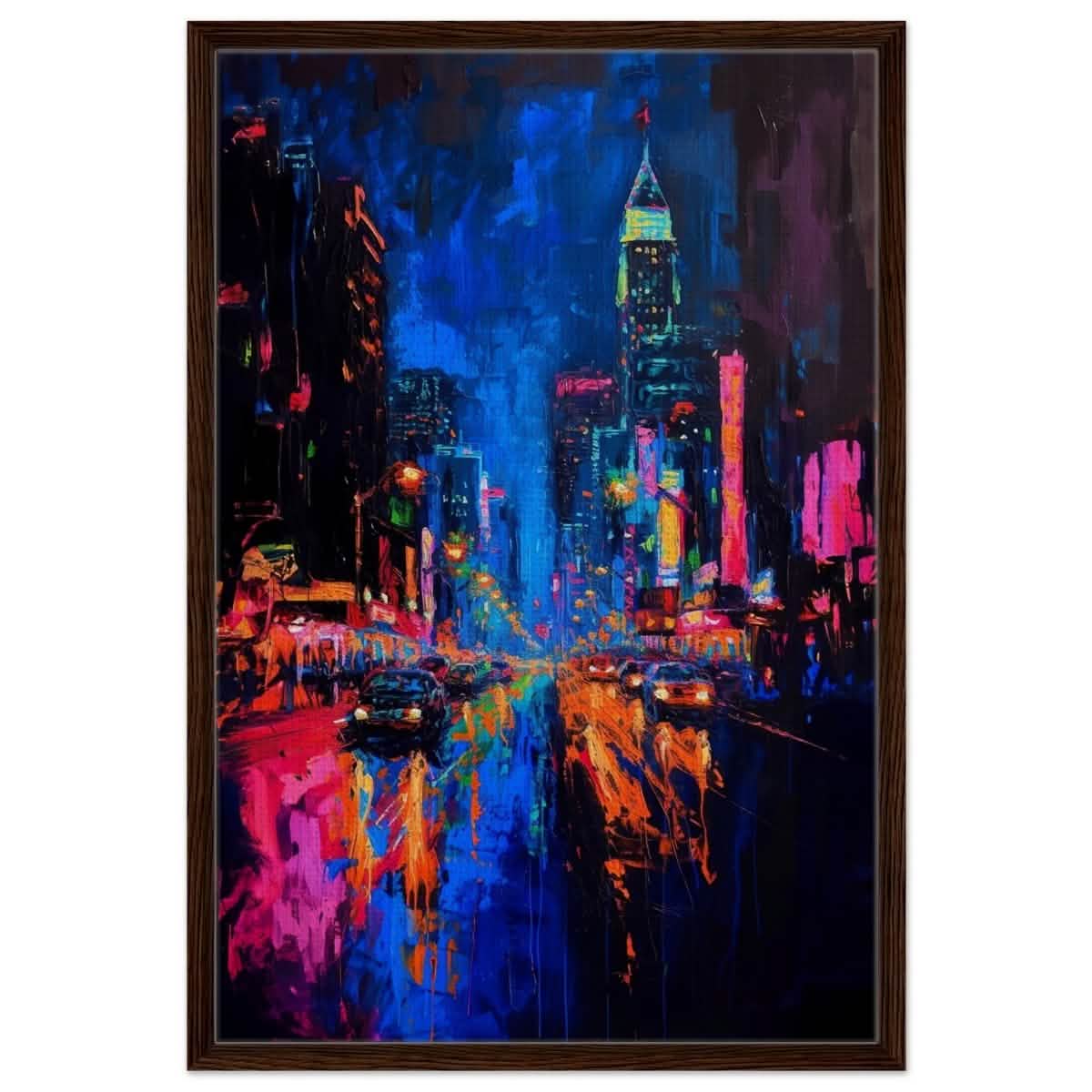 City Lights Symphony | Abstract Cityscape Art - Framed Canvas - 30x45 cm / 12x18″ - Dark wood frame