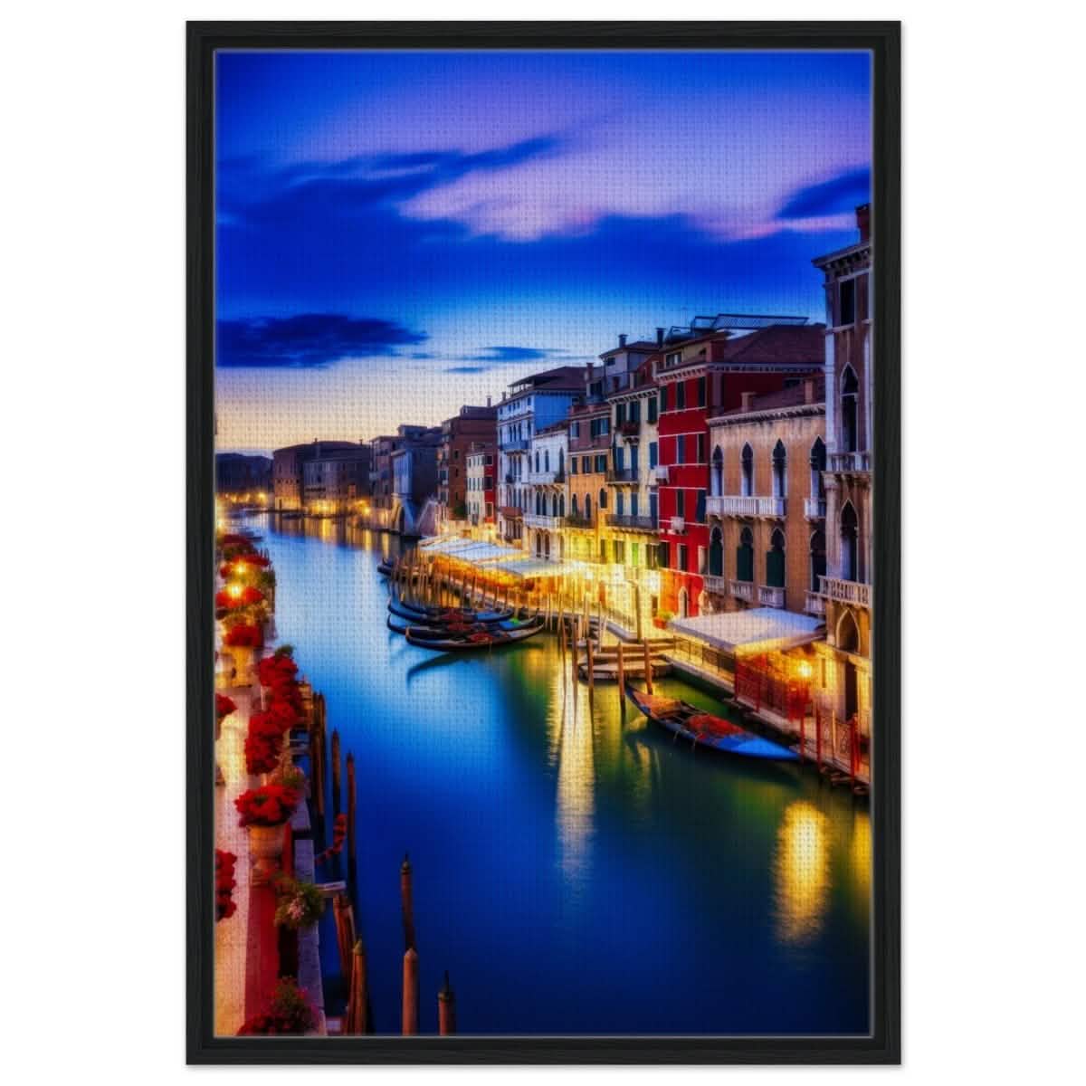 City Lights Venice Italy | Da Vinci City & Scenic Views wall art Print - Framed Canvas - 60x90 cm / 24x36″ - Black frame