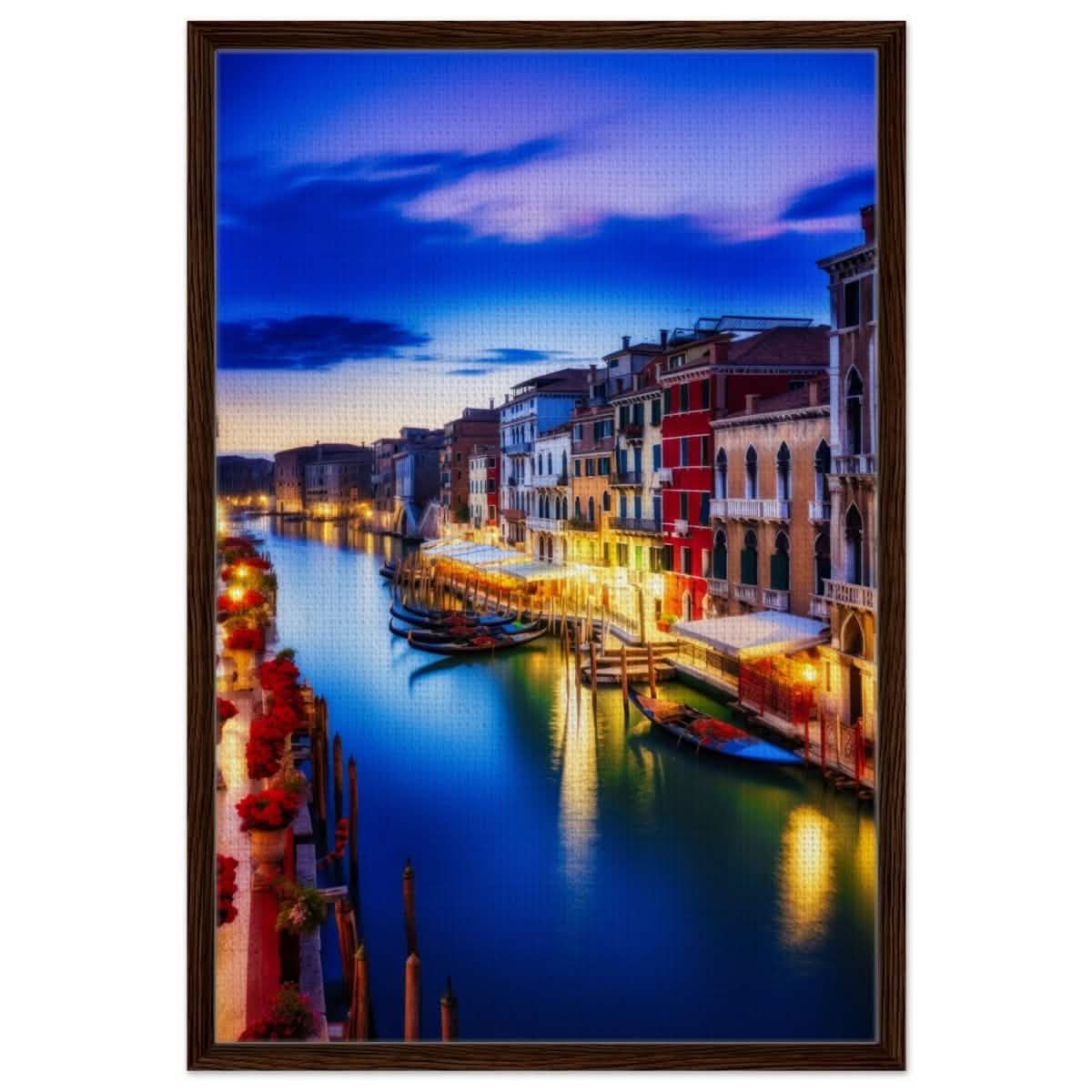 City Lights Venice Italy | Da Vinci City & Scenic Views wall art Print - Framed Canvas - 60x90 cm / 24x36″ - Dark wood frame