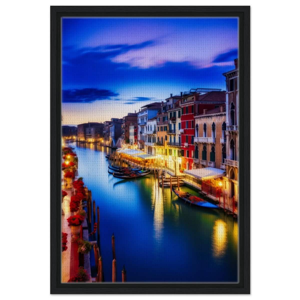 City Lights Venice Italy | Da Vinci City & Scenic Views wall art Print - Framed Canvas - 40x60 cm / 16x24″ - Black frame