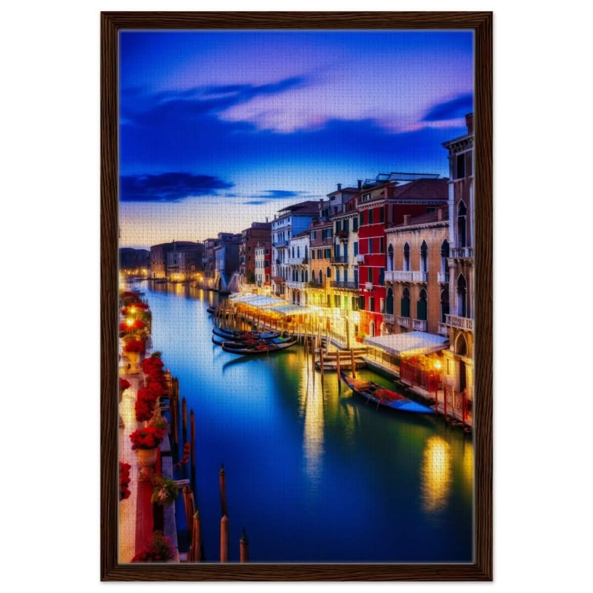 City Lights Venice Italy | Da Vinci City & Scenic Views wall art Print - Framed Canvas - 50x75 cm / 20x30″ - Dark wood frame